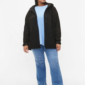 เสื้อแจ็คเก็ตกันลมกันน้ำคุณภาพสูงสำหรับขายส่ง มีฮู้ด สีพื้น สำหรับผู้หญิงไซส์ใหญ่ - Product Image 3