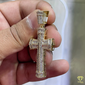 Unisex lujo fino colgantes encantos Cruz joyería declaración Hip Hop joyería religiosa VVS laboratorio crecido Baguette corte colgante - Product Image 3