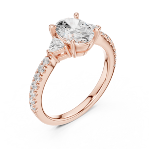 Anillo de compromiso de oro rosa con diamante de corte ovalado, halo oculto, banda pavé, estilo catedral, joyería de boda para mujer, oro rosa, corte ovalado - Product Image 4