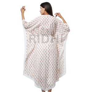 Nueva llegada 2025 Rosa indio mano bloque estampado caftán bata verano vestido Unisex Kimono vacaciones vestido holgado ropa de mujer - Product Image 5