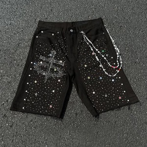 Shorts en jean pour hommes, impression personnalisée, tendance streetwear, shorts en jean avec chaînes pour hommes - Product Image 6