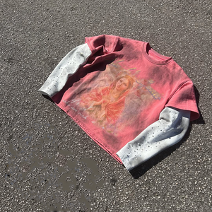 Strass hommes impression numérique lavé à l'acide graphique t-shirts pierres précieuses Double couche T-shirt à manches longues pour unisexe - Product Image 1