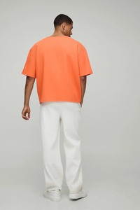 T-shirt en coton orange uni pour homme, coupe classique, manches courtes, col rond, décontracté, tricoté, design uni, 300g, anti-rétrécissement, ROLEIN SPORTS - Product Image 3