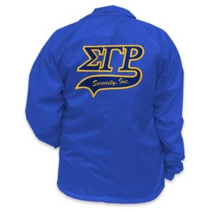 Veste Sigma Gamma Rho Crossing Line Bleu Royal et Or pour Femme, Fermeture Éclair Intégrale, Design Personnalisé avec Lettres, Style Universitaire Décontracté - Product Image 2