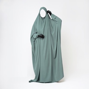 Abaya à capuche vert clair Nida pour femme, tenue quotidienne, manches longues, longueur ras du sol, robe de prière modeste, couleur unie, polyester, coupe ample - Product Image 2