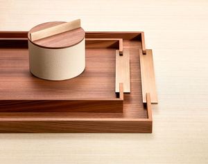 Wholesale Luxury Walnut Wood Serving Tray Bulk Hotel Platter with Elegant <b>Brass</b> Metal Inlay Handles and Modern Slim Design - Product Image 1
