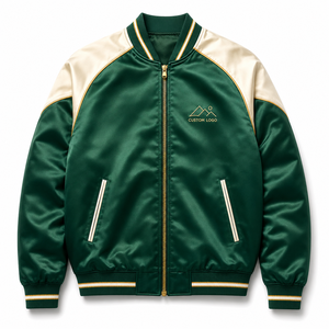 Chaqueta Varsity de Satén al por Mayor, Chaqueta Bomber con Logotipo Personalizado, Abrigo de Béisbol Unisex, Fabricante de Ropa de Marca Privada OEM ODM - Product Image 1