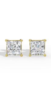 Boucles d'oreilles clous de luxe en or 10K avec diamant de laboratoire taille princesse solitaire à quatre griffes, bijoux raffinés pour mariée et anniversaire - Product Image 3