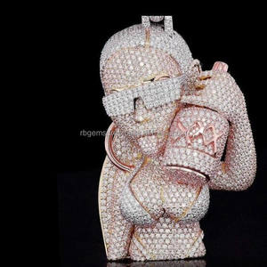 RB Gems personalizable 925 plata esterlina dibujos animados colgante bisel ajuste oro rosa mujer Moissanite corte brillante - Product Image 2