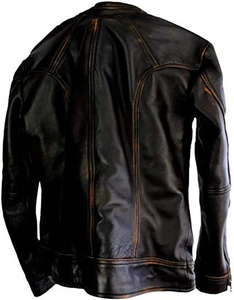 Blouson moto en cuir PU noir pour homme, coupe ajustée, col montant, fermeture éclair, manches classiques, coupe-vent, idéal pour l'automne - Product Image 6