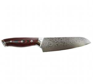 Couteau de chef en acier Damas avec manche en bois Pakka rouge et talon en acier inoxydable – Outil de cuisine - Product Image 1