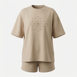 Conjunto de 2 Piezas de Alta Calidad para Mujer, Estilo Formal, Sólido, por Encima de la Rodilla, Camiseta de Manga Corta y Pantalones Cortos - Product Image 1