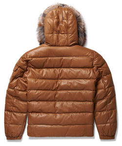 Veste matelassée de luxe pour homme en cuir véritable avec capuche en fourrure véritable, imperméable, thermique, doudoune d'hiver, vêtements d'extérieur sur mesure en gros - Product Image 2