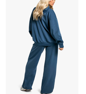 ชุดฮิปฮอปสตรีทแวร์ฤดูใบไม้ร่วงฤดูหนาว เสื้อฮู้ดดี้สีพื้นเข้าชุด กางเกงขายาวเอวสูงจีบระบายพร้อมเชือกผูก ลายพิมพ์ 3 มิติ ชุดผ้าแคนวาสคอตตอนสำหรับผู้หญิง - Product Image 4