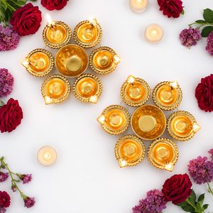 Diya Metálica con Urli de Ganesh – 6 Lámparas de Aceite y Cuenco Central para Pooja, Decoración Tradicional de Diwali, Regalo Festivo, Templo para el Hogar - Product Image 4