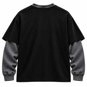 Men's Oversized <b>Black</b> <b>T</b>-<b>Shirt</b> With Contrast Gray <b>Sleeve</b> And Front Logo Print Casual O-Neck Jersey Cotton Short <b>Sleeve</b> Top - Product Image 3