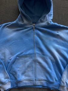 High Quality Custom Heavyweight 100% Cotton Zipper-Up Oversize Distressed Men Embroidered Vintage <b>Sun</b> Fade Silk <b>Screen</b> Print - Product Image 4