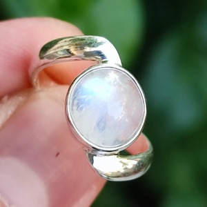 Rainbow Moonstone <b>Ring</b> 925 Sterling <b>Silver</b> Handmade <b>Statement</b> Promise <b>Ring</b> for Women Boho Round June Birthstone Jewelry - Product Image 1