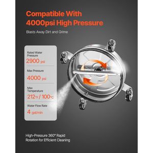 Idropulitrice ad Alta Pressione in Acciaio Inox da 14 Pollici con 4 Ruote, 4000 PSI Max, Attacco Rapido 1/4, Accessori per Pulizia Superfici - Product Image 3