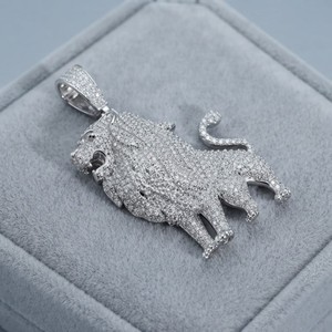 Luxury 925 <b>Silver</b> Lion <b>Pendant</b> With Round Moissanite Micro Pave Setting Charm Everyday Wear Jewelry <b>For</b> <b>Men</b> - Product Image 1