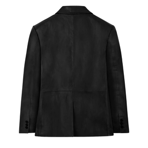 Blazer en cuir véritable noir pour homme, col rabattu, simple boutonnage - Product Image 3