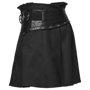 Jupe mini plissée noire pour femme style gothique punk avec anneaux en D métalliques et emblème tête de mort - Taille haute coupe trapèze style streetwear - Product Image 2
