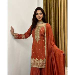 Ensemble haut-plazzo et dupatta de soirée de créateur, taille XL, broderie pour un look élégant - Product Image 4