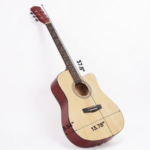 Chitarra Acustica Dreadnought da 41 Pollici in Legno Naturale con Cutaway a Forma di Botte, Corde, Capotasto, Borsa per il Trasporto, Accordatore, Chiave per Accordatore - Product Image 4