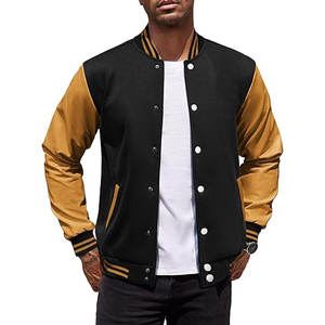 Blouson universitaire homme tendance, manches en cuir, coupe ajustée, style baseball, veste bomber, streetwear athlétique, boutonné, décontracté - Product Image 1