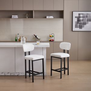 Set di 2 Sgabelli da Bar Moderni Imbottiti in Tessuto, Altezza 26 Pollici, Sedie per Isola Cucina con Gambe in Metallo Nero - Product Image 1