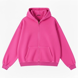 Sudadera con Capucha Extra Grande con Cierre, Unisex, Color Rosa Sólido, Felpa, Informal, para Otoño, con Bolsillos, Corte Regular - Product Image 1