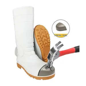 Zapatos de goma blancos extra anchos Industria alimentaria Punta de acero resistente a productos químicos Vástago de acero PVC Wellington Botas de lluvia de trabajo de seguridad