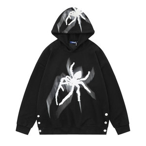 Sweat-shirt tissé au crochet pour homme, marque tendance, style urbain, hiver, ODM, décontracté, à capuche, ourlet fendu, imprimé araignée, design Hip-Hop, coupe ample - Product Image 2