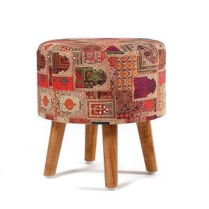 Customised Durable & Eco-Friendly Home Decor Low Round Knitted Ottoman 4 Wooden Legs <b>Stool</b> - Product Image 1