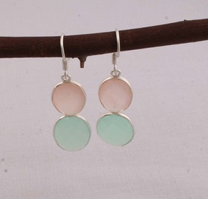 Artisan Rose Quartz Aqua Chalcedony <b>Dangle</b> <b>Earrings</b> 925 <b>Silver</b> Two-Tiered Faceted Multi-Gemstone <b>Earrings</b> Manufacturer - Product Image 2