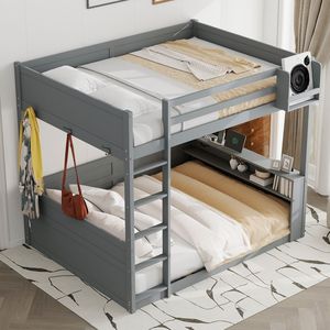 Letto a Castello in Legno Grigio Misura Queen con Luce LED, Stazione di Ricarica USB, Mensole Integrate e Vano Portaoggetti, Consegna Prevista 30/06 - Product Image 4