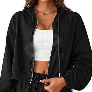 Cropped Zipper Hoodies For <b>Women</b> Boxy Fit Hooded <b>Tops</b> Long Sleeve Cotton Blend <b>Zip</b> <b>Up</b> Casual Modern Everyday Fashion - Product Image 4