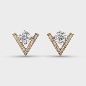 Pendientes de Diamantes Redondos Cultivados en Laboratorio con Certificación IGI, Oro Amarillo/Blanco/Rosa de 9K, Pendientes de Diamantes con Marco Triangular Geométrico - Product Image 6