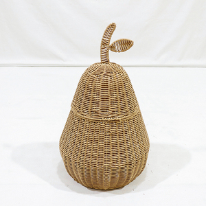New Design Eco-friendly PE Rattan Pear Shaped Storage <b>Basket</b> With Lid Eco-Friendly Rustic Home Decoration Organizer - Product Image 6