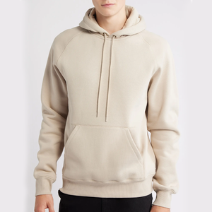 Sweat à capuche surdimensionné personnalisé en coton lourd 100 % pour homme, style streetwear, avec poche kangourou beige - Product Image 1