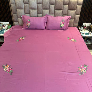 Petunia Floral Design Wine Color Embroidered Cotton Bedsheet <b>Set</b> Soft Luxury <b>Bedding</b> <b>Set</b> Queen Size High Quality - Product Image 1