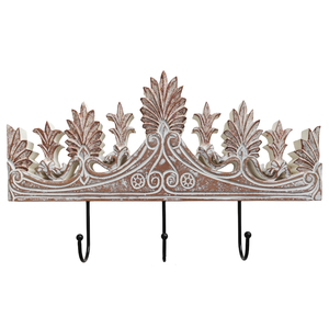 Smart Art Wood Carving Key <b>Rack</b> Organizer White Washed Handmade <b>Wall</b> Mounted Key Hanger Clothing Storage 3 <b>Hook</b> Engineered Wood - Product Image 1