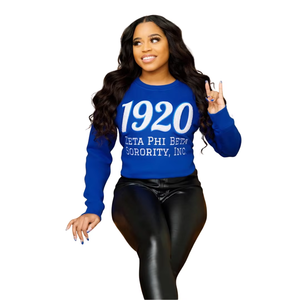 เสื้อสเวตเชิ้ตคอกลมผู้หญิง Zeta Phi Beta สีน้ำเงิน ผ้าฝ้ายถัก แขนยาว พิมพ์ลายตัวอักษรด้านหน้า ดีไซน์สำหรับฤดูใบไม้ร่วงและฤดูหนาว - Product Image 1
