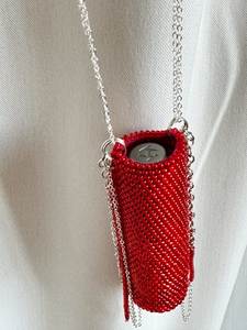 Handmade <b>Red</b> Beaded Lipstick Holder Keychain Luxury Women Bag Charm Fashion <b>Purse</b> Accessory Gift Pendant - Product Image 2