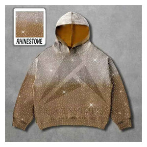 Oversized Rhinestone Hoodie Mens Full Zip Plus Size Thick Fabric <b>Drop</b> Shoulder Boxy Fit Street Style Process Impex - Product Image 2