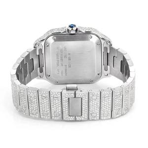 นาฬิกาควอตซ์สแตนเลสสตีลทรงเหลี่ยมแบบฮิปฮอป ประดับเพชร พร้อมหน้าปัดกระจก ดีไซน์หรูหรา สำหรับขายส่ง - Product Image 2