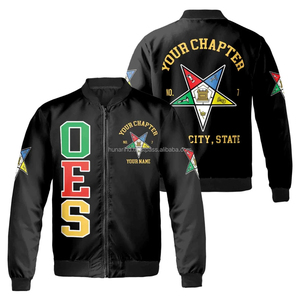 Blouson Bomber Premium Eastern Star en Poly-Spandex |   Vêtements d'extérieur à transfert thermique haute technologie, édition graphique bleu vif, vente en gros - Product Image 5