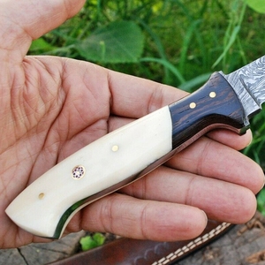OEM Handmade Damascus Steel Fillet <b>Knife</b> Fixed Blade Fishing <b>Knife</b> with <b>Bone</b> Wood <b>Handle</b> Leather Sheath - Product Image 3