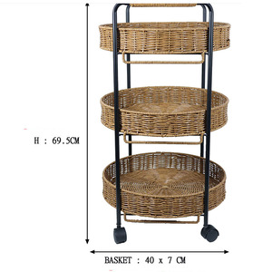 Carrito de Almacenamiento de 3 Niveles de Ratán con Ruedas y Asas - Product Image 5