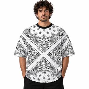 T-shirt pour homme à coupe ample, imprimé paisley, bordure contrastée, col rond, manches courtes, style streetwear - Product Image 1